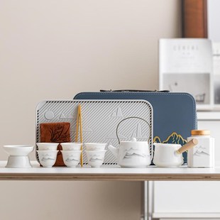 羊脂玉旅行功夫茶具套装 泡茶盖碗茶壶杯子 家用2024新款 户外便携式