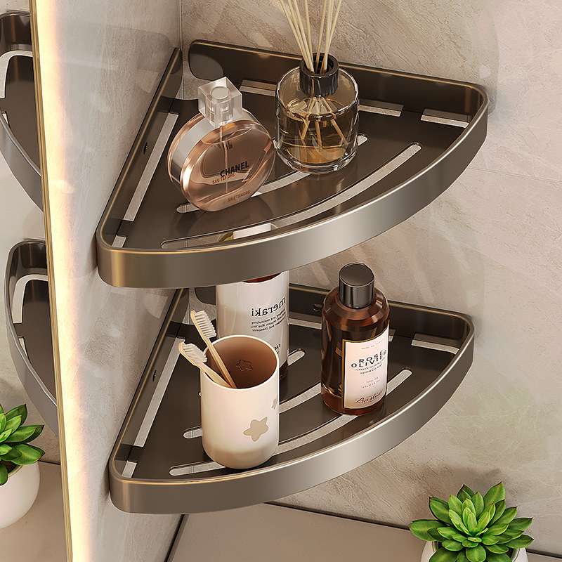 枪灰不锈钢浴室三角架 卫生间置物架 转角淋浴房洗澡间墙角三角篮