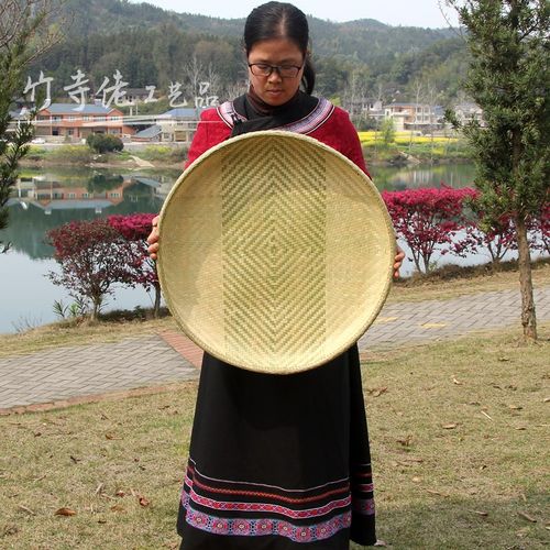 精品竹编簸箕家用晾晒纯手工无孔底部全加固竹制品大号簸箕装饰匾