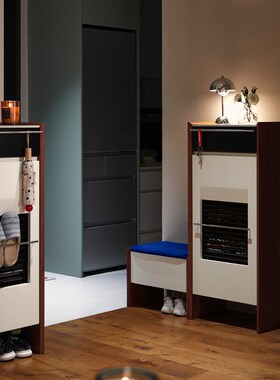 不众丨Latt鞋柜中古包豪斯实木玄关柜樱桃木小户型复古窄换鞋凳