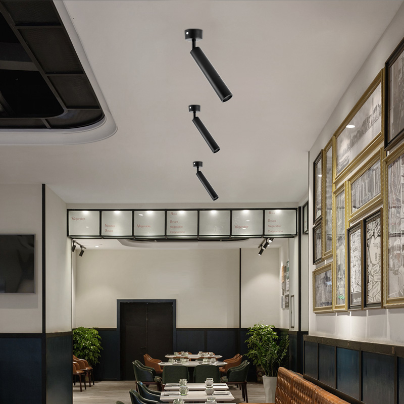 明装吸顶射灯可调角度轨道灯led长筒灯饭厅服装店背景墙cob导轨灯