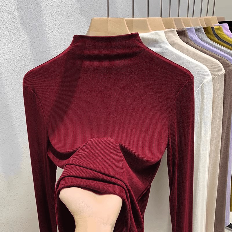 打底衫女春秋内搭修身薄款安哥拉红上衣洋气2025新款半高领针织衫