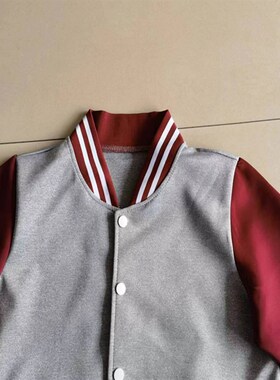 春秋新款校服上衣长袖中小学生灰色拼接酒红色翻领外套宽松可定做