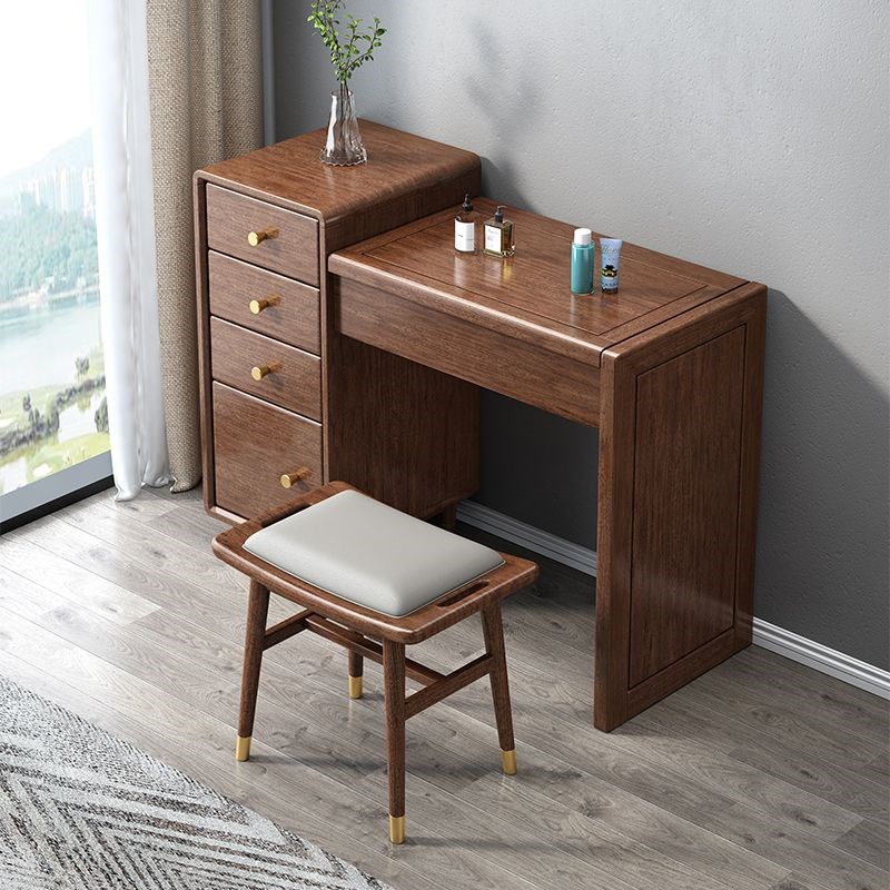 新中式实木翻盖梳妆台胡桃木卧室翻盖式储物桌化妆桌带妆镜