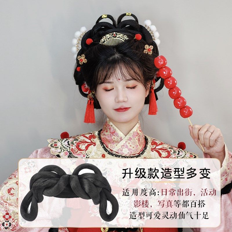 汉服头饰古装汉服新年小财神国风过年假发包明制凤冠古风中式发髻