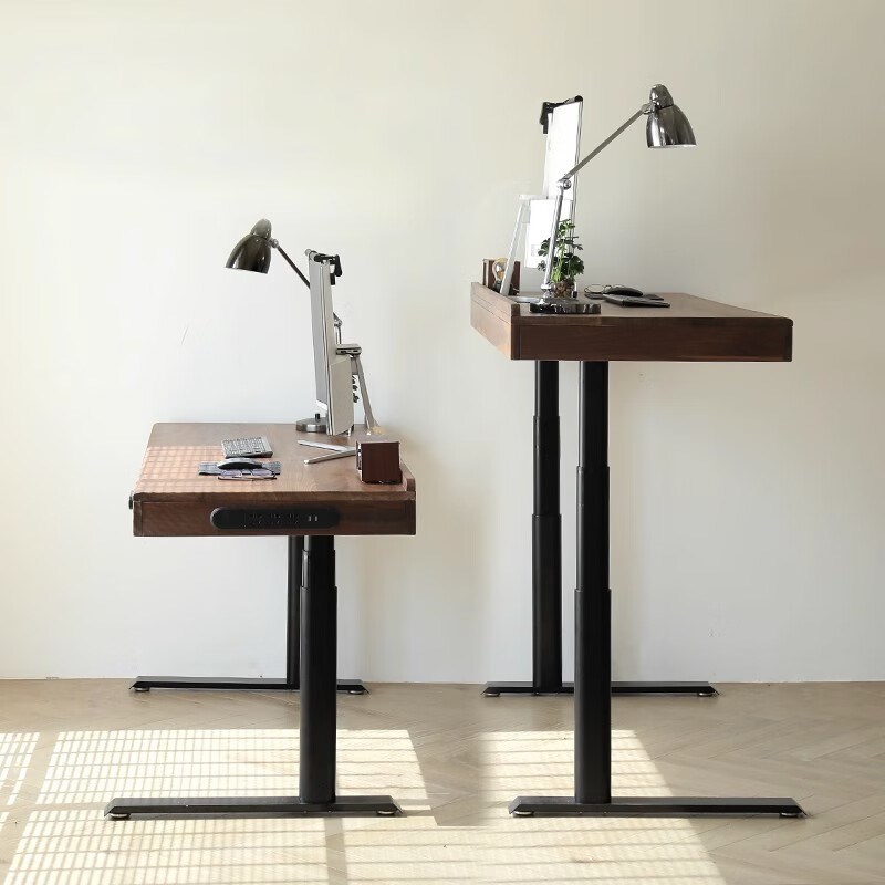 实木电动升降桌自动电竞智能站立式电脑办公黑胡桃木书桌工作台