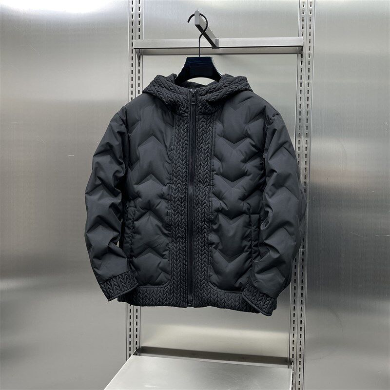 2024年新款拼接连帽羽绒服男款冬季高级感黑色百搭轻薄保暖外套