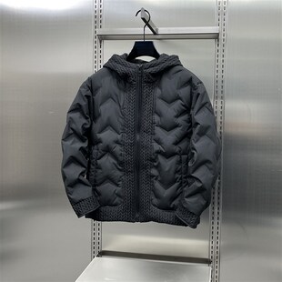 2024年新款拼接连帽羽绒服男款冬季高级感黑色百搭轻薄保暖外套