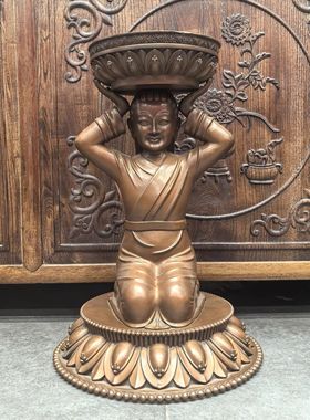 供灯/天女供灯/藏传酥油灯座/供佛灯/蜡烛台/酥油灯底座/40cm紫铜