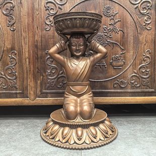 供灯/天女供灯/藏传酥油灯座/供佛灯/蜡烛台/酥油灯底座/40cm紫铜