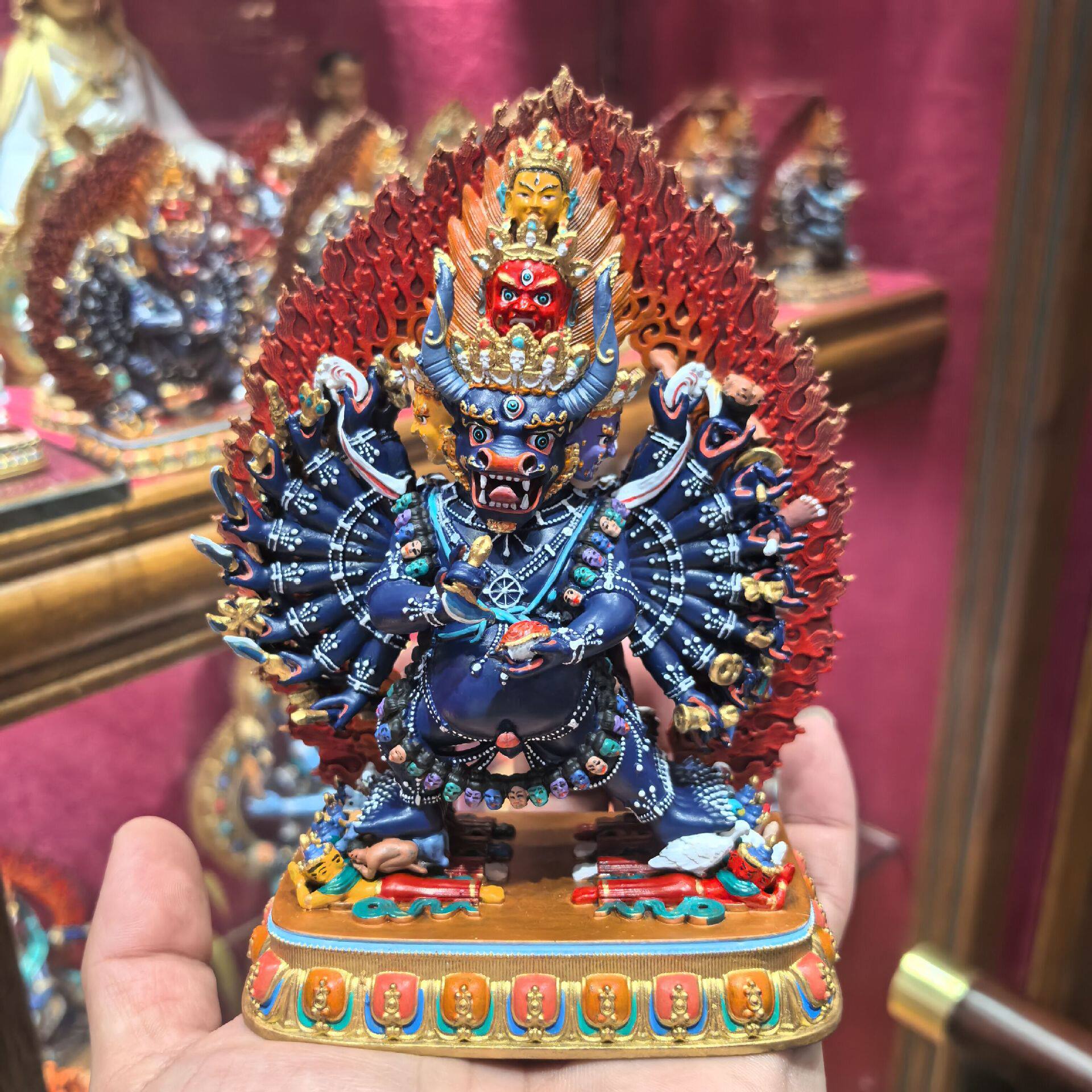 大威德/大威德金刚/独雄/独勇大威德/15cm彩绘佛像梵天藏传摆件