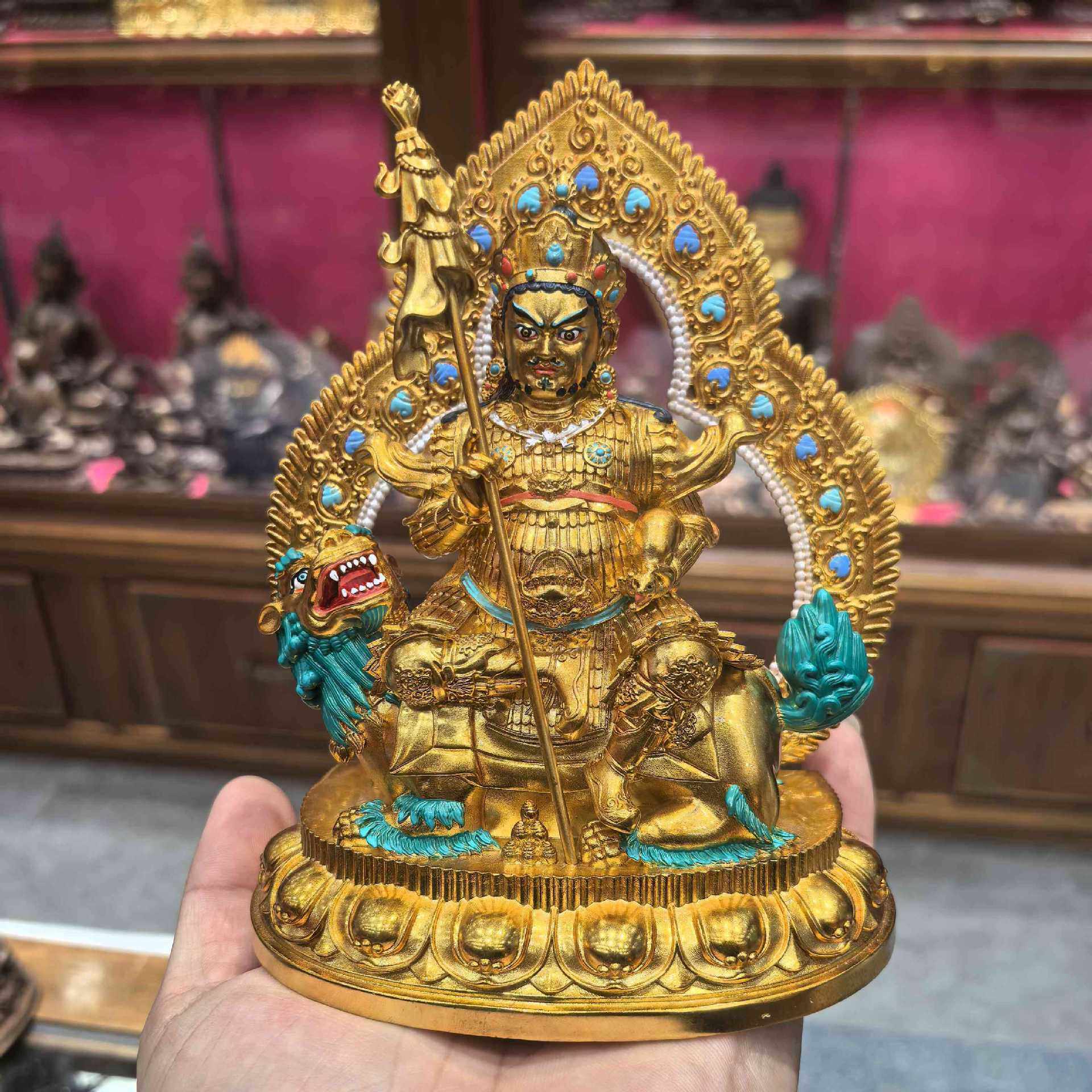 财宝天王/毗沙门/财宝大将/多闻天王/15cm 金铜佛像护法财神摆件