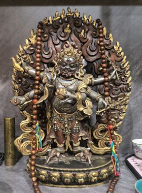 白玛哈嘎拉/六臂白怙主/白六臂/38cm尼泊尔手工鎏金佛像供奉摆件