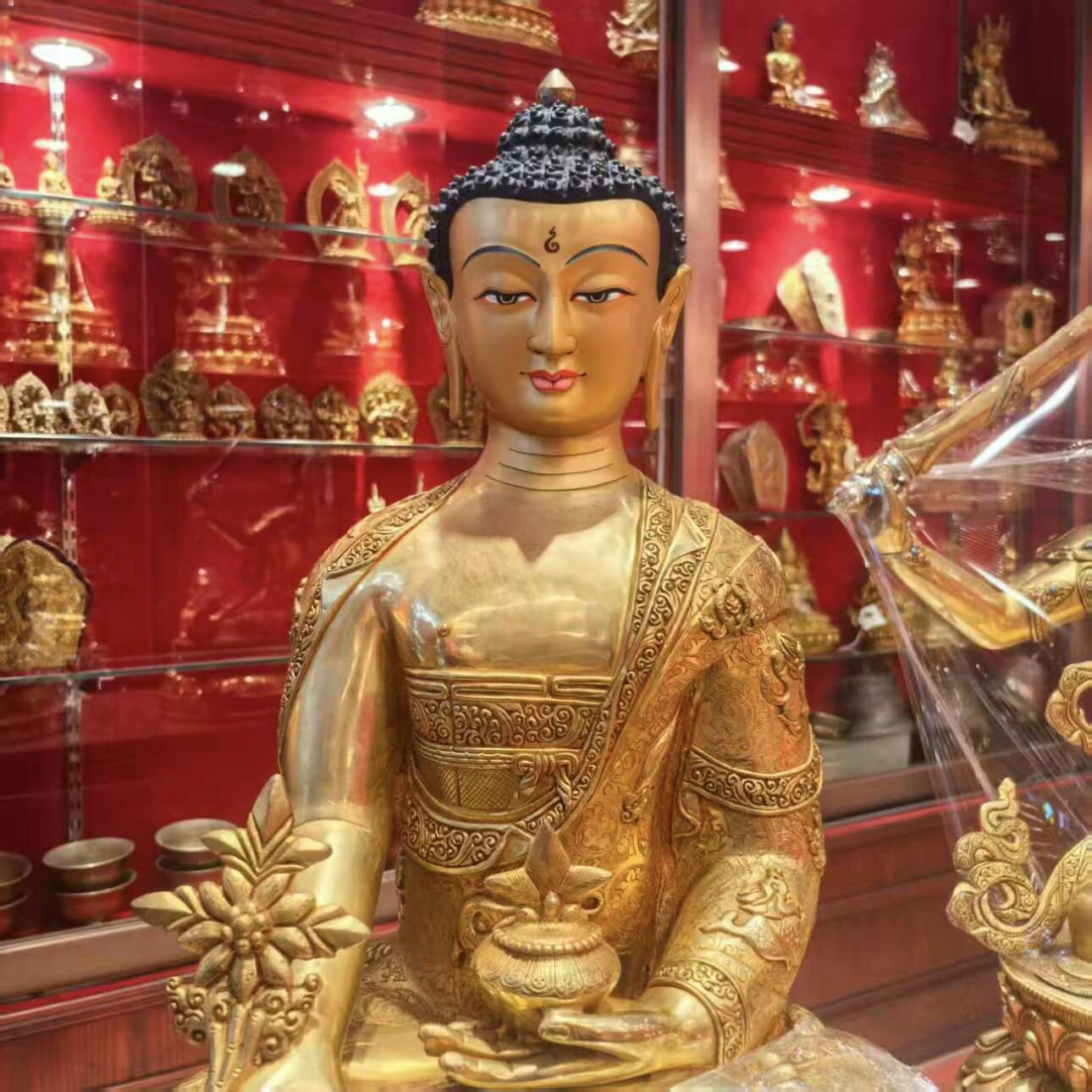 药师佛/三宝/释迦佛/释迦牟尼/62cm尼泊尔铜鎏金佛像佛堂供奉摆件