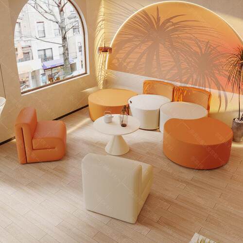 咖啡厅休闲网红沙发组合异形工作室休息区展厅影院奶茶店卡座凳椅