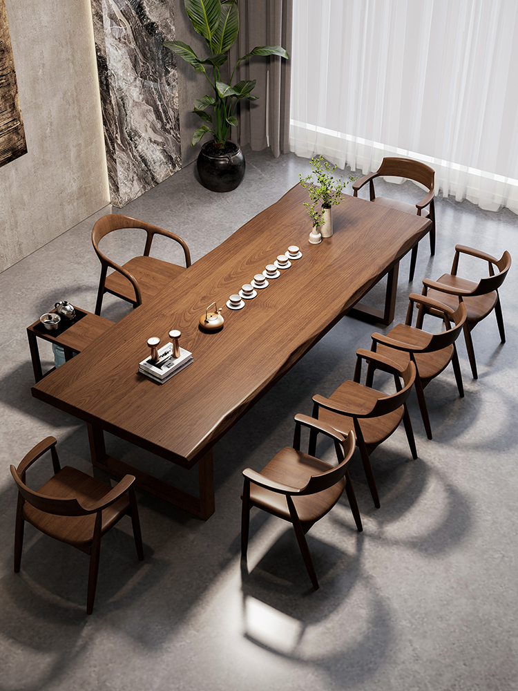 实木大板桌茶桌椅组合办公室客厅会泡茶台新中式茶桌一桌六椅茶桌