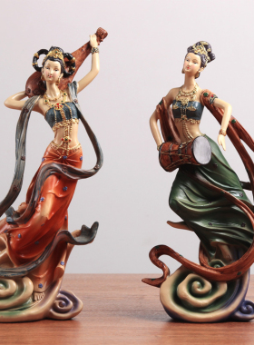 中式敦煌飞天神女禅意摆件创意客厅办公室茶室家居装饰软装摆设