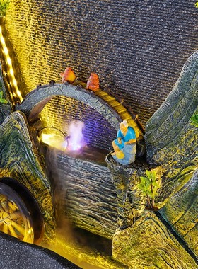 田园风景水幕景观流水墙假山装饰品家居别墅酒店大厅落地流水摆件