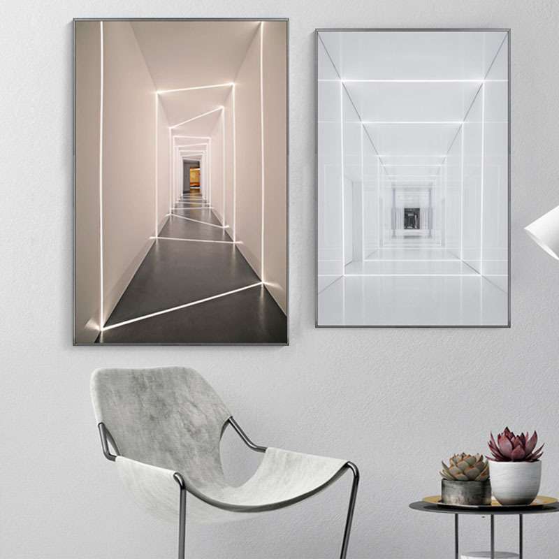 现代轻奢玄关装饰画几何大尺寸黑白壁画走廊挂画摄影金属框客厅画图片