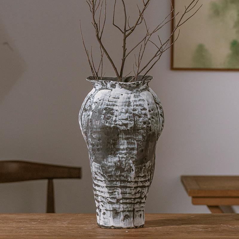 诧寂风陶艺花瓶斑驳瓷器装饰品摆件玄关电视柜插花水培花盆陶瓷