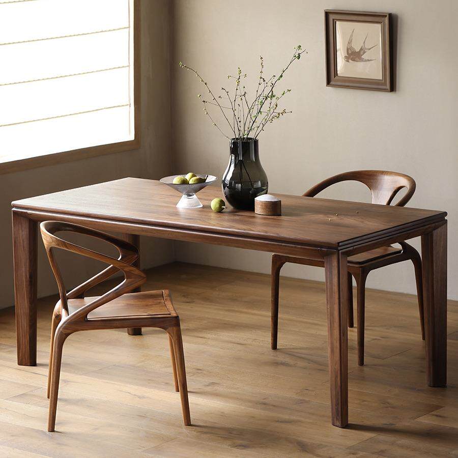 现代家用北美黑胡桃木餐桌全实木长方形吃饭桌子原木家具书桌茶桌