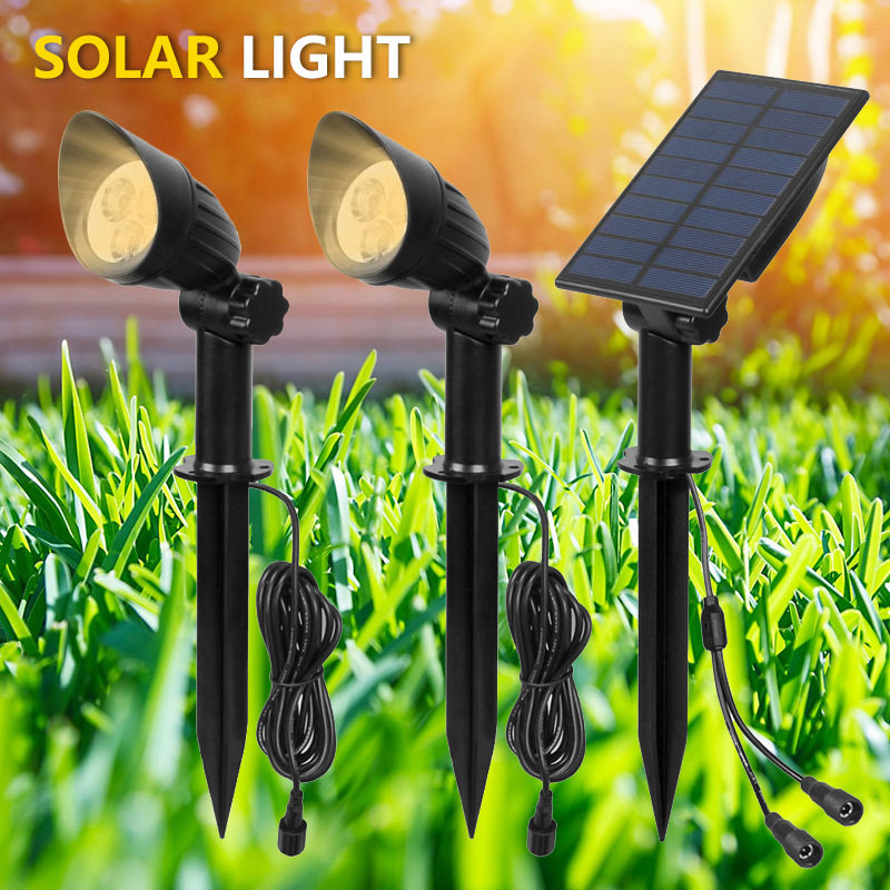 跨境太阳能草坪灯聚光一拖二庭院灯3LED花园小路灯别墅照树户外灯