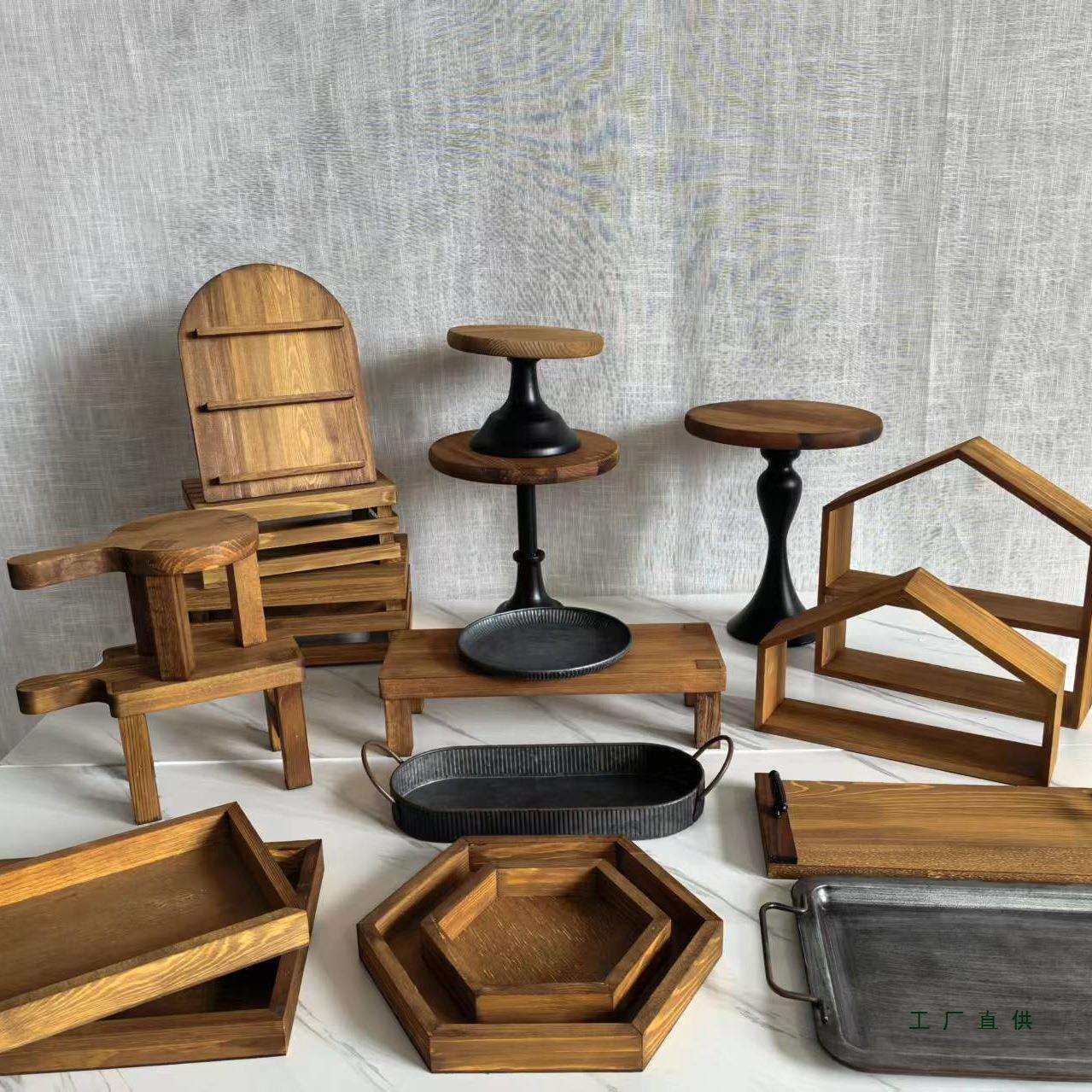 甜品台展示架户外森系婚礼点心盘原木复古托盘面包拍摄道具摆件