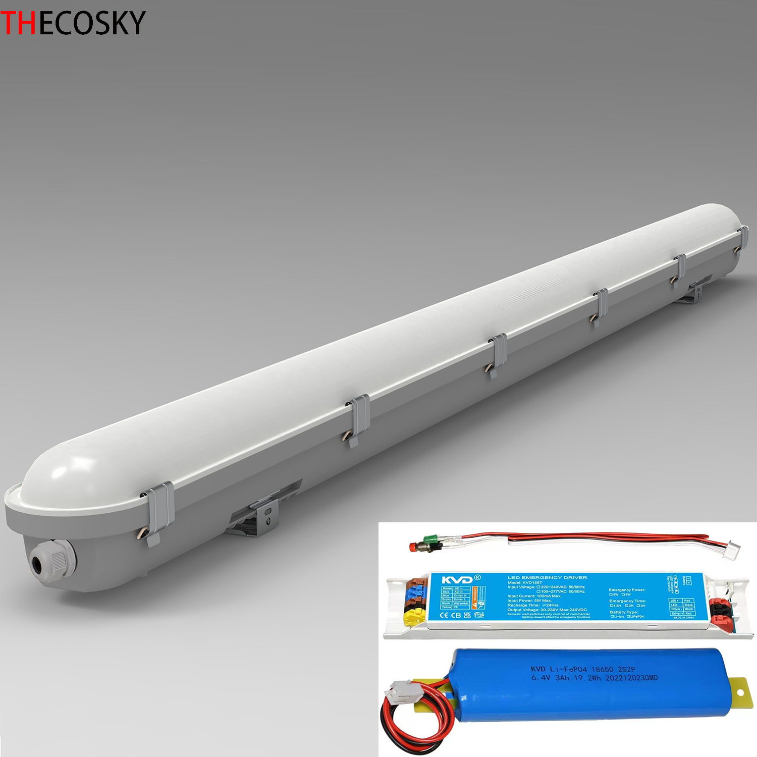 LED应急灯20W LED三防灯40W一体化三防支架60W LED防水防潮三防灯