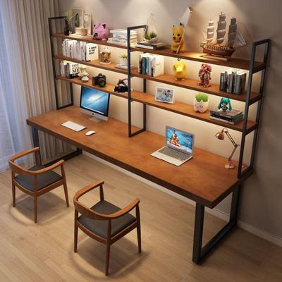 双人儿童实木书桌书架一体桌家用桌工作台台式电脑桌学习桌椅组合
