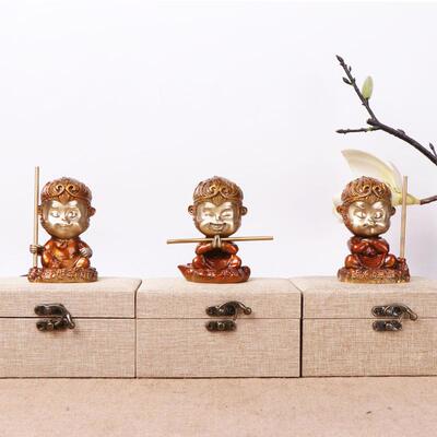 杨铜记车载孙悟空大圣铜孙悟空烧色坐孙悟空三不猴摆件