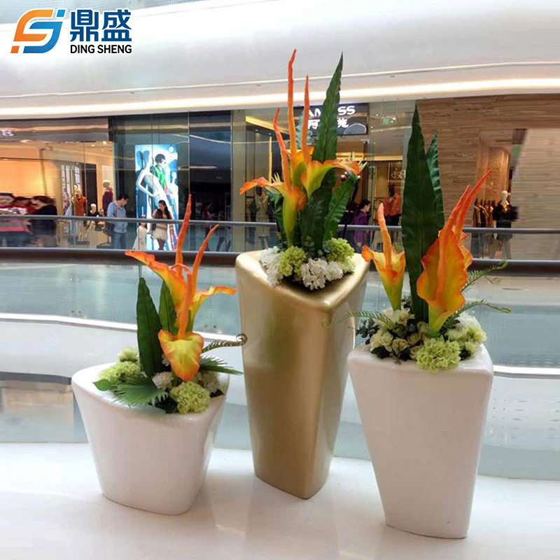 玻璃钢花盆三角几何造型户外商场酒店美陈花瓶装饰艺术落地大花盆
