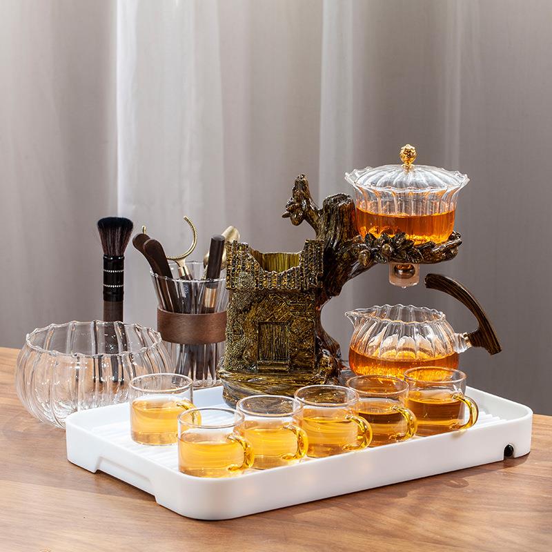 蟠桃献瑞耐热玻璃懒人全自动茶具套装家用会客泡茶神器功夫冲茶壶