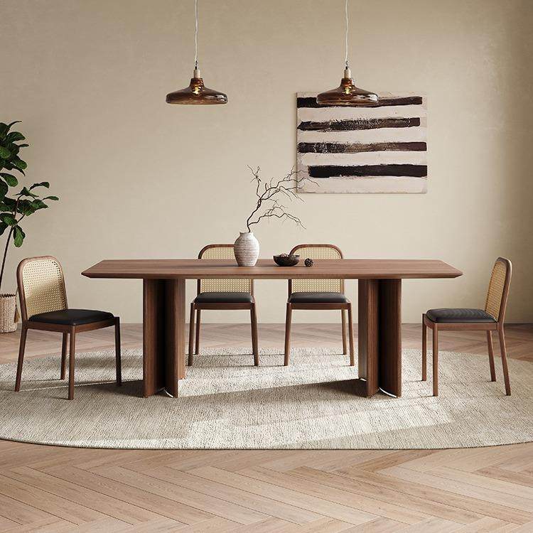 中古风实木餐桌椅组合简约法式复古设计师长桌子黑胡桃长方形餐桌