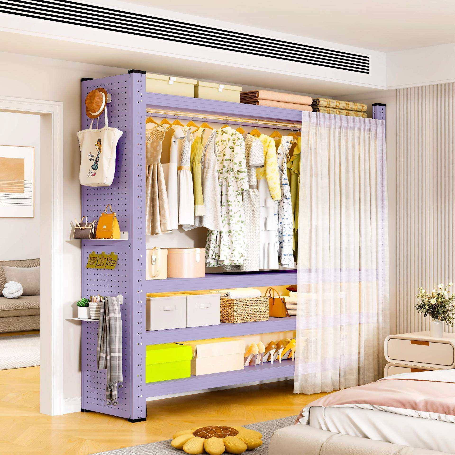 开放式衣架卧室收纳柜子简易组装落地置物架衣帽架出租房货架衣柜