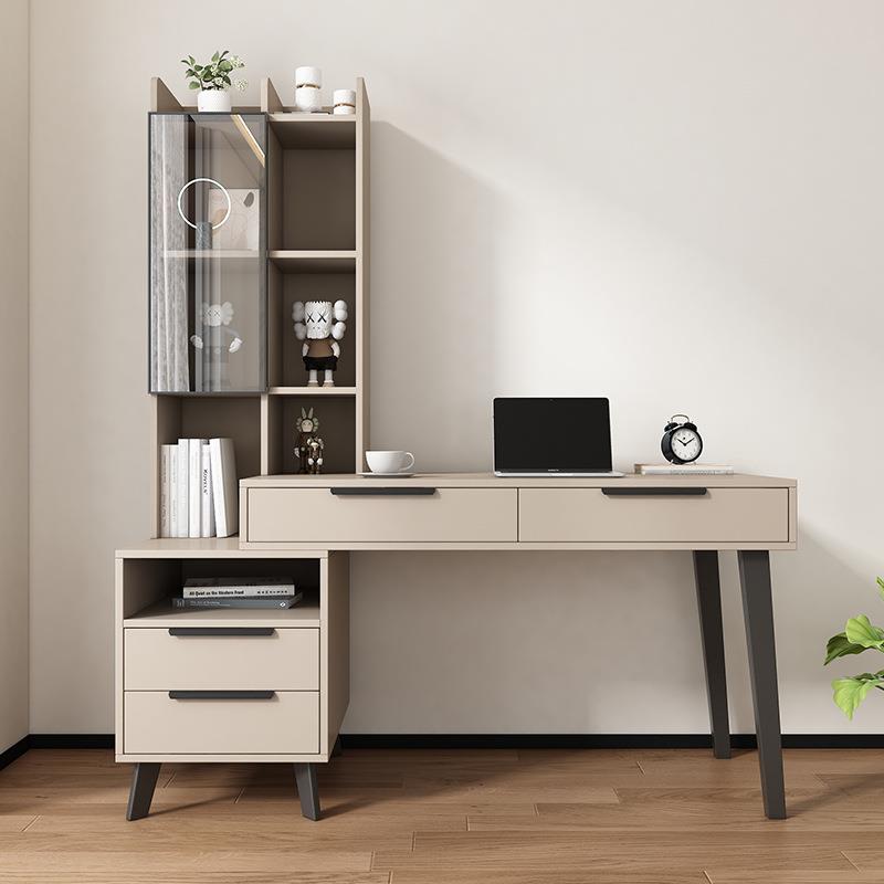 电脑桌家用卧室书桌书架一体桌学生书房写字桌子书柜桌简约办jjω