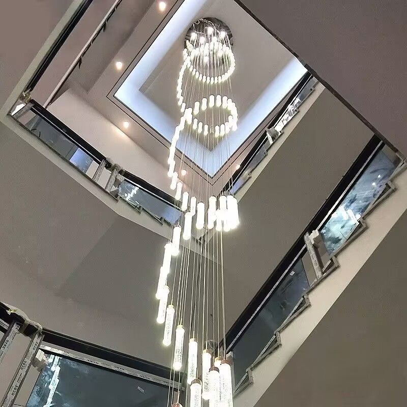 高档螺旋别墅复式楼吊灯中空长款旋转式楼梯水晶长灯现代艺术吊灯