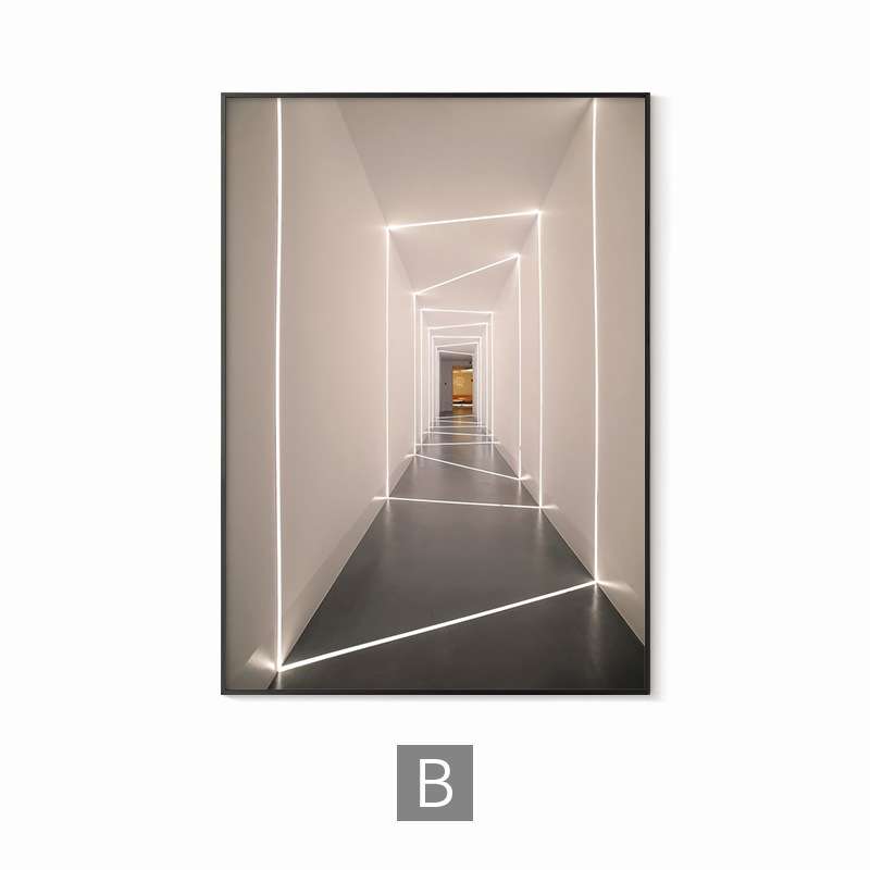视觉错觉灯关玄关装饰画建筑延伸空间过道挂画简约走廊竖版壁画图片