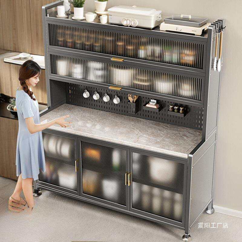 帅仕岩板厨房置物架餐边储物落地多层微波炉多功能收纳碗柜橱柜子