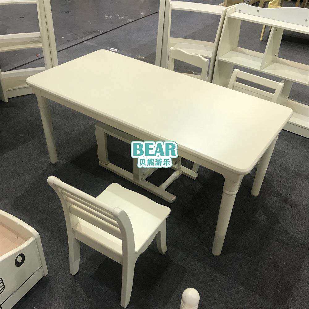 直销早教儿童白色欧式贵族桌椅白色哑光烤漆学习桌六人长方桌