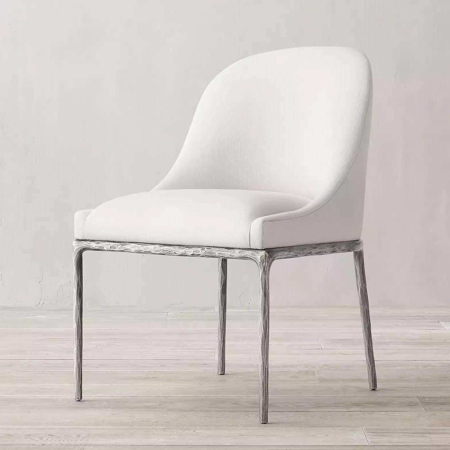 意式现代极简轻奢RH原单锻打布艺餐椅家用美式复古实木椅子书椅