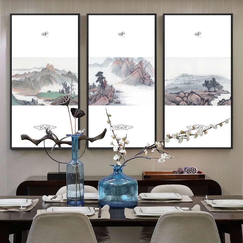必画 中式水墨画客厅装饰画 新中式三联画书房挂画中国山水画图片