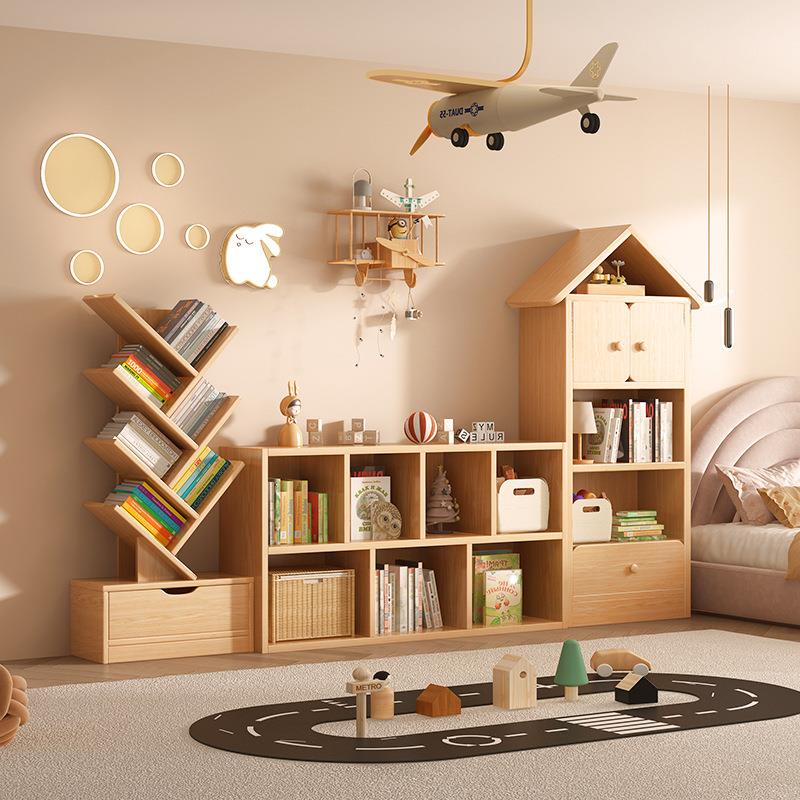 实木书架落地置物架幼儿园玩具收纳架自由组合格子柜儿童学生书柜