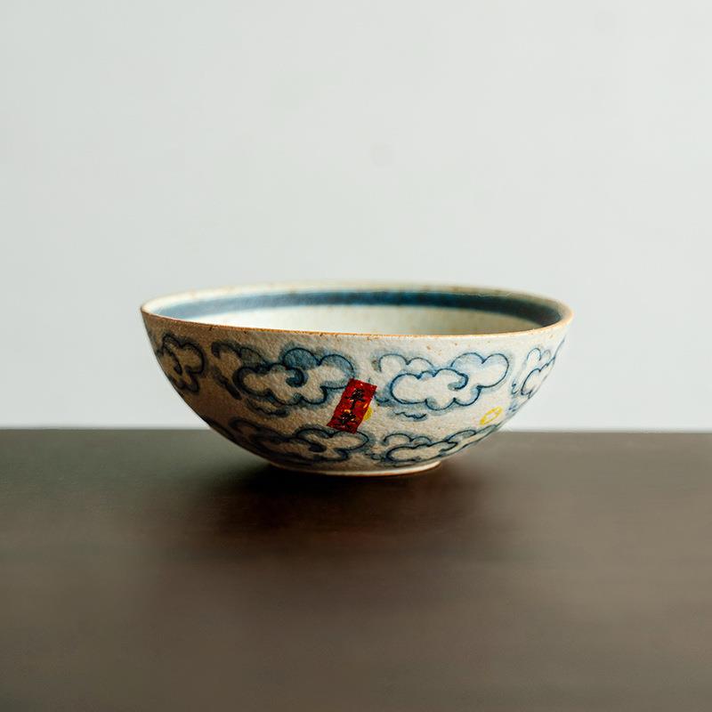 青花火石红普洱杯创意纯手绘祥云欢喜单杯女士家用陶瓷喝茶碗