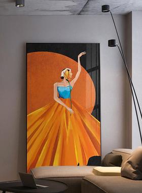入户门玄关画现代简约过道走廊衣帽间轻奢装饰画橙色美女人物挂画