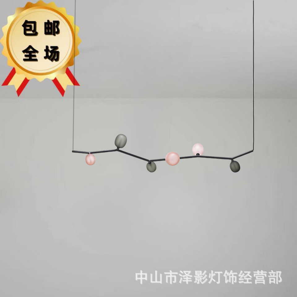 餐厅长条吊灯一字设计师极简北欧现代创意分子玻璃餐桌吧台灯具
