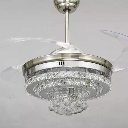 新款水晶隐形吊扇灯LED简约吊灯餐厅客厅卧室现代led风扇灯