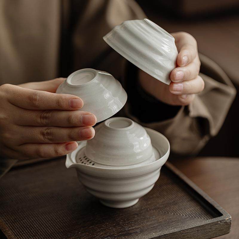 草木灰古泥手抓碗一壶三杯旅行茶具收纳袋便携包快客杯茶具套装
