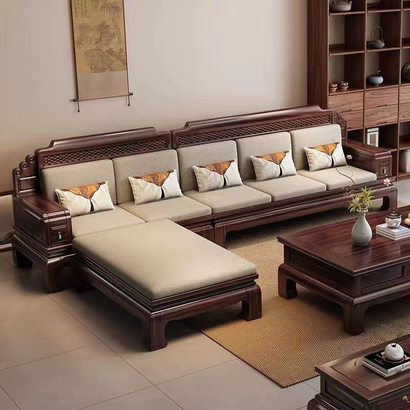 新中式全实木沙发客厅家具组合套装别墅金花梨木大小户型冬夏两用