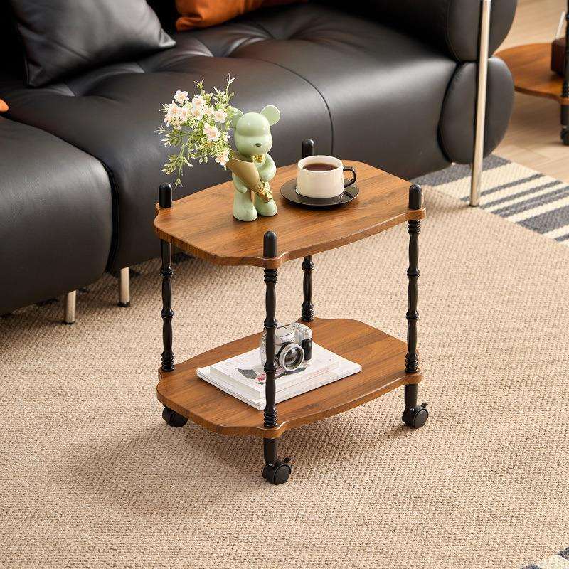 轻奢简约茶几现代家用中式客厅双层滑轮边几民宿卧室床头小边几