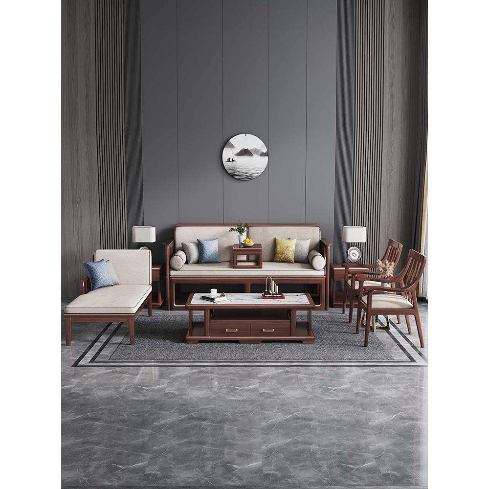 罗汉床新中式胡桃木实木推拉式客厅茶桌椅组合小户型伸缩折叠沙发